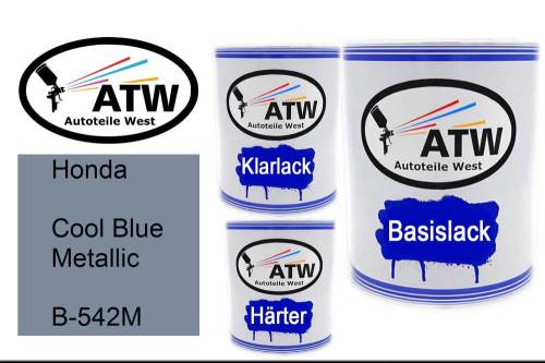 Honda, Cool Blue Metallic, B-542M: 1L Lackdose + 1L Klarlack + 500ml Härter - Set, von ATW Autoteile West.